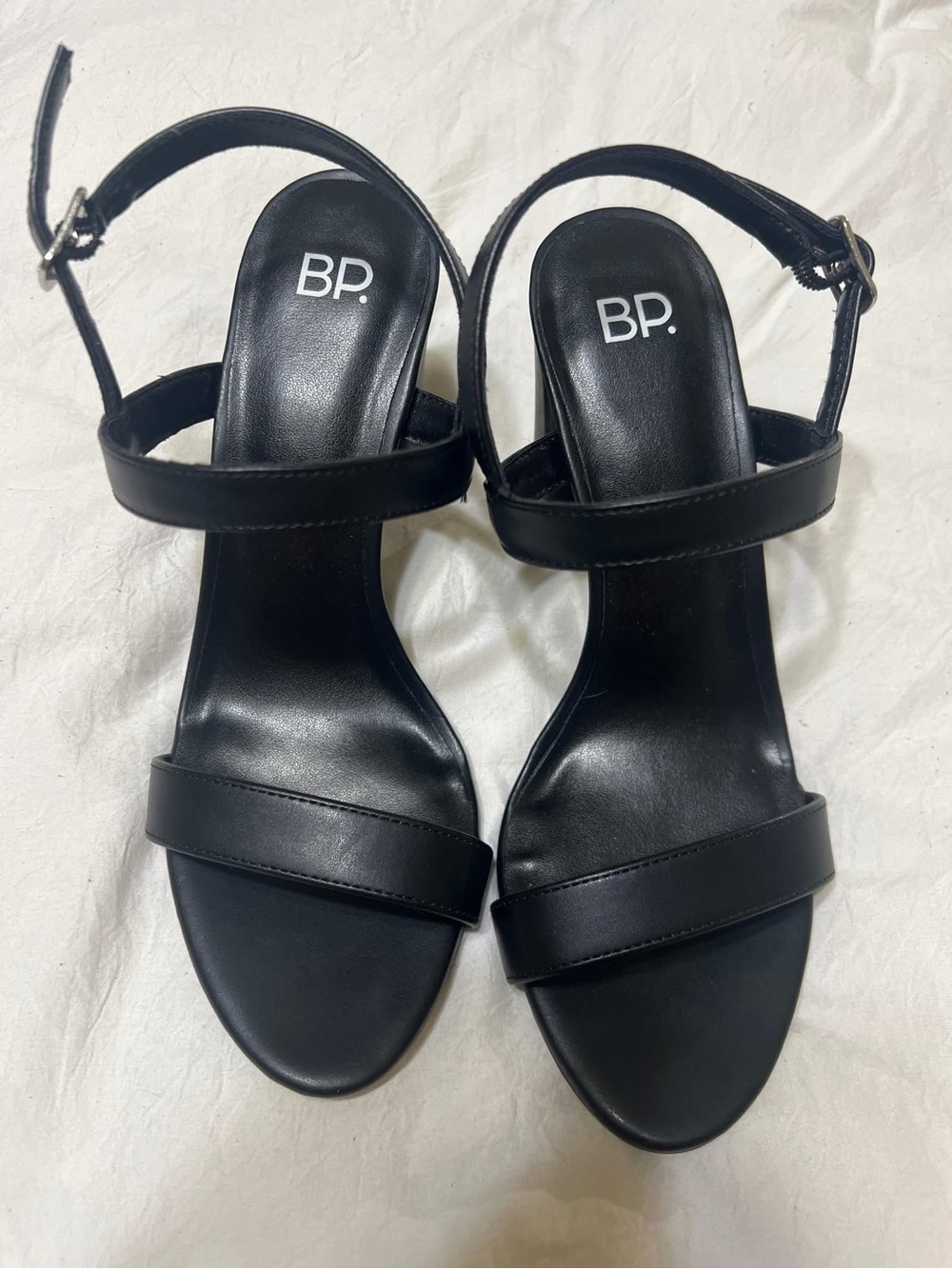 bp Black Two-Strap Ankle Buckle Sandals
